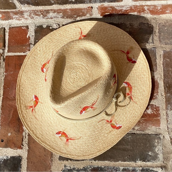 Hand Woven & Hand painted Fish Straw Hat main image 6